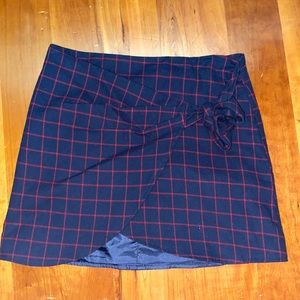 Navy and red plaid skirt